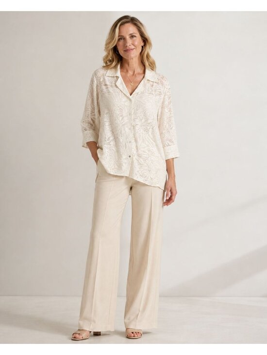 Notations Tops - Notations Womens Semi-Sheer Floral Button-Down 3/4 sleeves Blouse Ivory XLarge